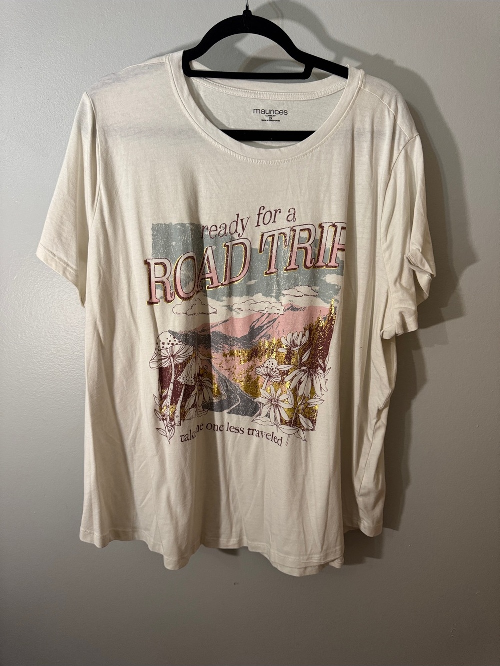 Maurices Cream Graphic 'Road Trip' Tee with Pink and Blue Accents